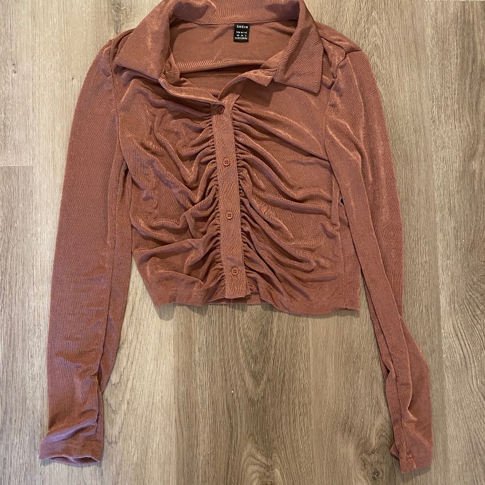Brown shimmer button down